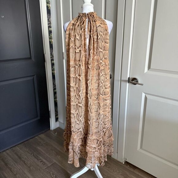Zara Neutral Esthetic Snakeskin Halter Flowy A-Line Midi Dress Size S - Picture 5 of 8